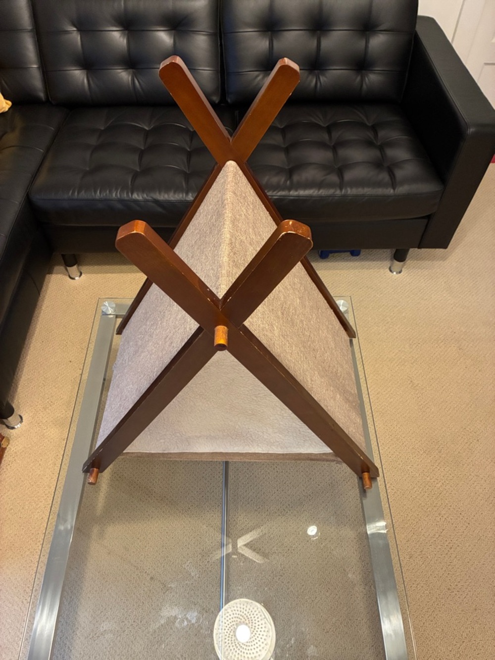 Wood Folding A-Frame Blanketed Cat Bed. - Picture 2 of 9